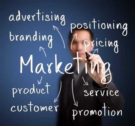 24970789 - business man writing marketing concept